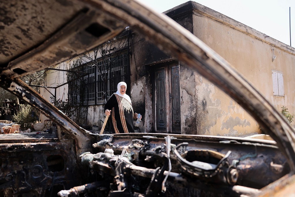 آثار اعتداءات المستوطنين في بلدة ترمسعيا شمال رام الله (تصوير: أ ف ب)